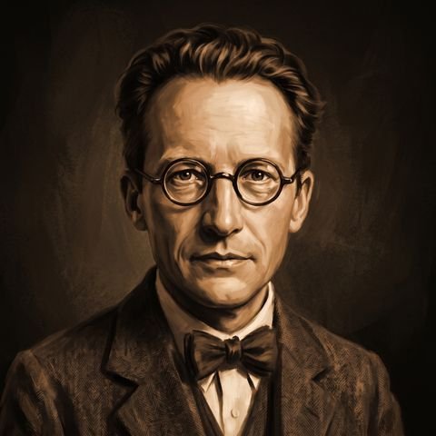 Painted portrait of Erwin Schrödinger